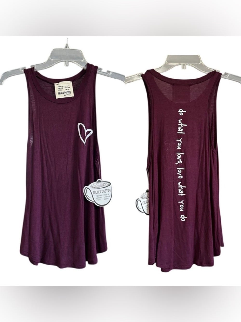 French Pastry Women Graphic Tank Top Plum Burgundy Heart Do What You Love XS NEW